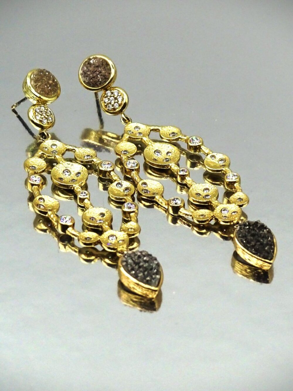 MELINDA MARIA Gold Plated Agate Druzy & Cubic Zirconia Chandelier Earrings